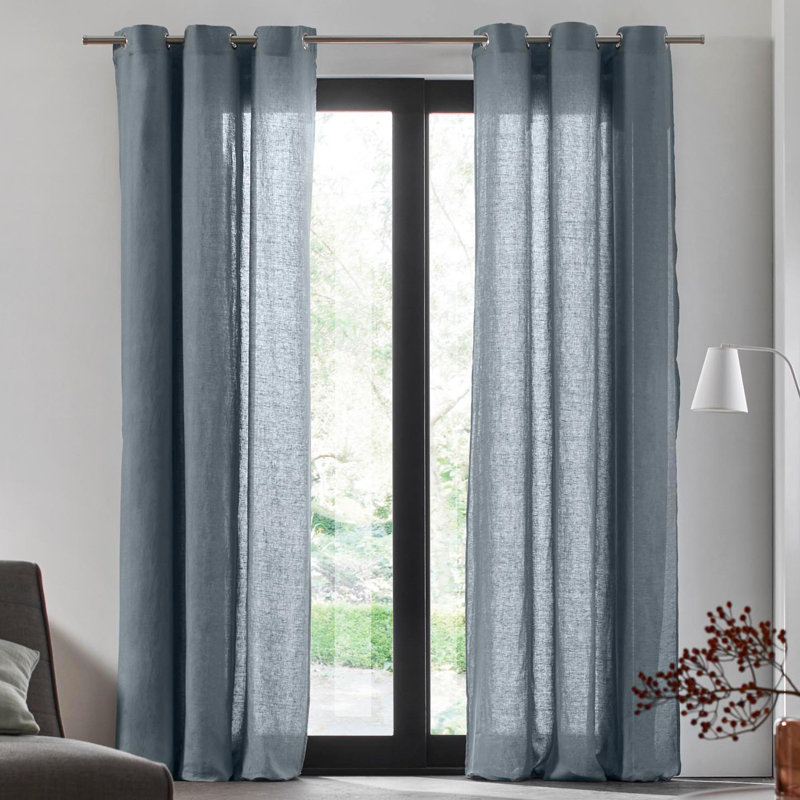 Carlina Linen Semi Sheer Single Curtain Panel, Dark Night Blue, 200 W x 280 D cm