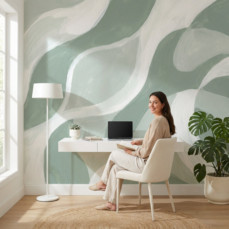 Shades Of Green, art mural moderne abstrait, 160 po x 108 po, Peler et coller