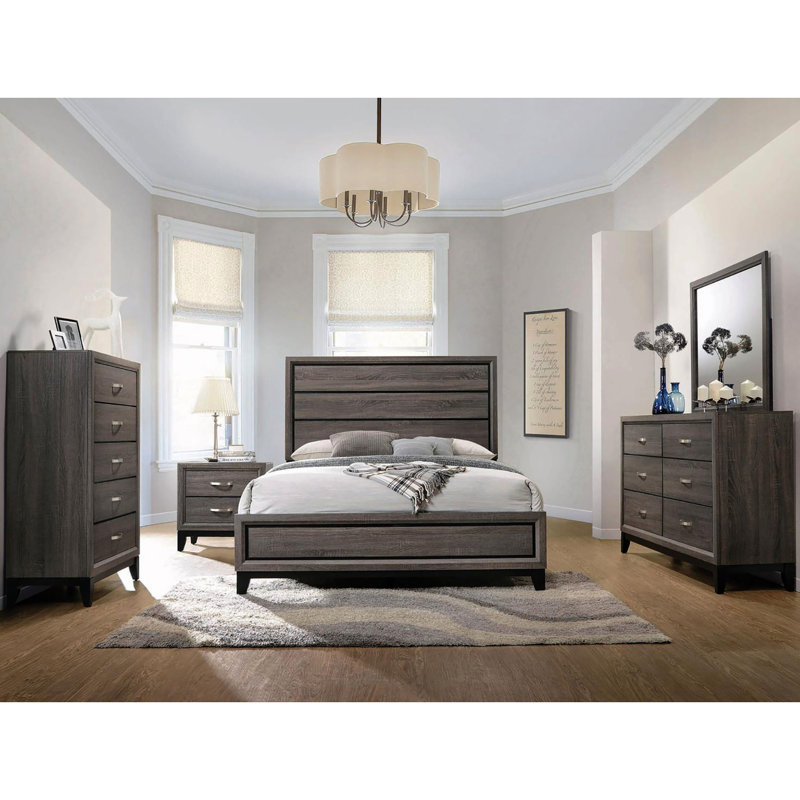 Queen Bed In Grey Oak, Adding A Dash Of Elegance To Bedroom Rustic Oak Bed, With Frame And Welcoming Ambience