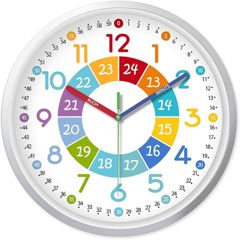 XFM Small Wall Clock Silent Colorful Wall Clock For Bedrooms Learn To Tell Time Clock For Kids Battery Powered Wall Clock 8 Inch Analog Clock For Kids Learning