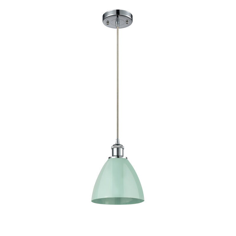 Luminaire suspendu conique 1 lumière, Vert clair, Chrome poli