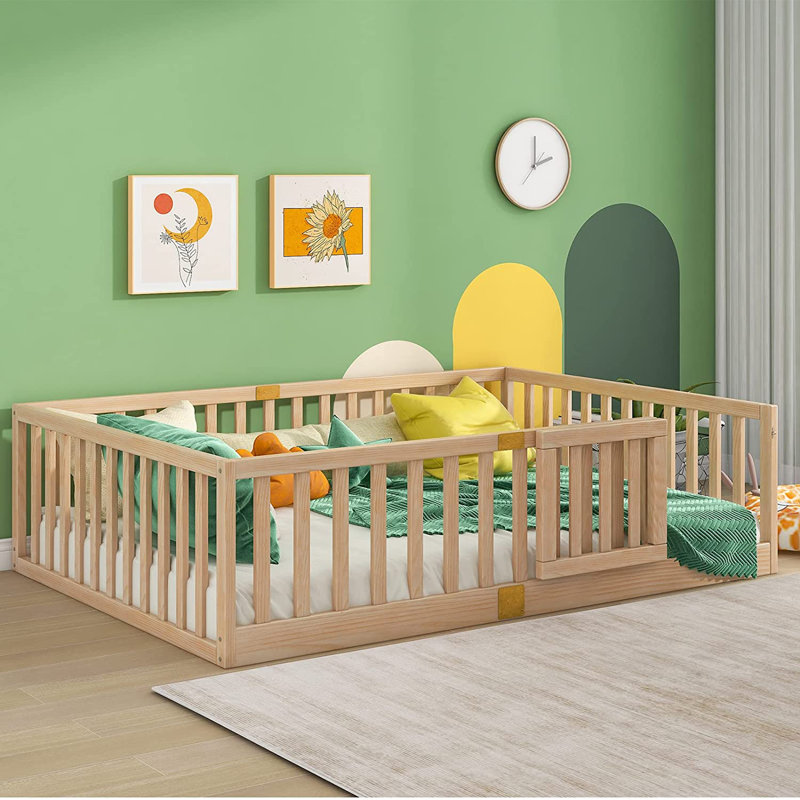 Lit plateforme en bois massif Gufran par Harriet Bee, Double, Naturel
