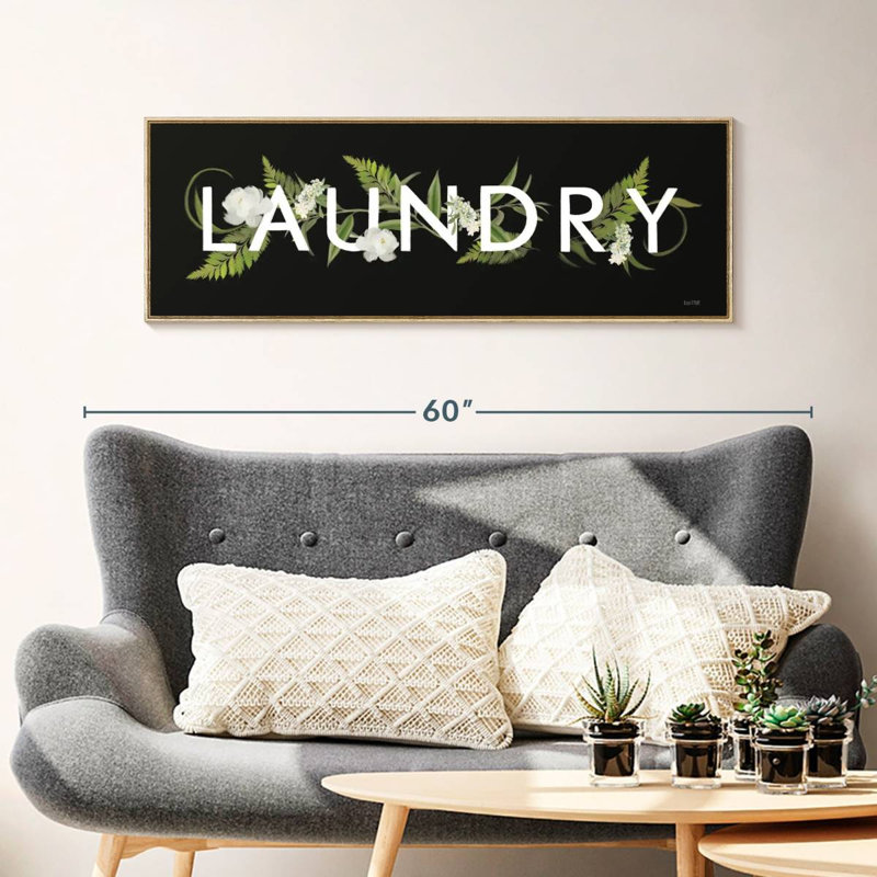 Laundry Floral, Floating Frame Natural Wood, 43" X 15"