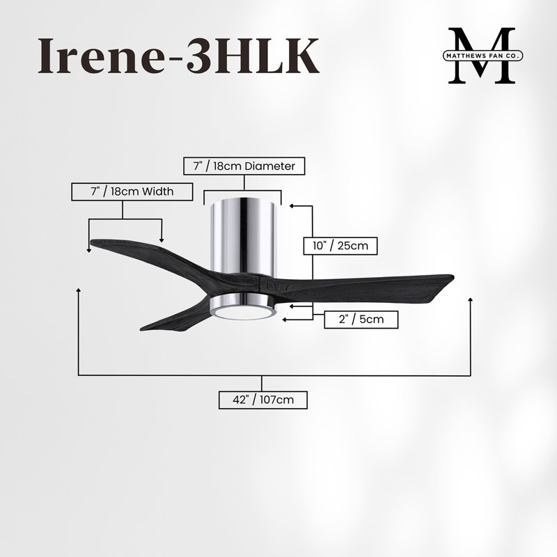 Irene LED Ceiling Fan, Polished Chrome, Matte Black, 42"