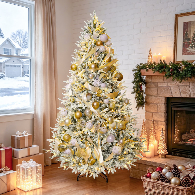 Sapin de Noël enneigé blanc pré-éclairé, 9' H