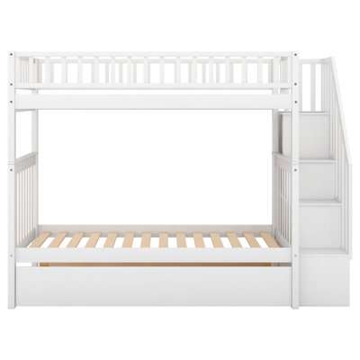 Lit simple superposé au dessus d'un lit simple avec lit gigogne et rangement, blanc