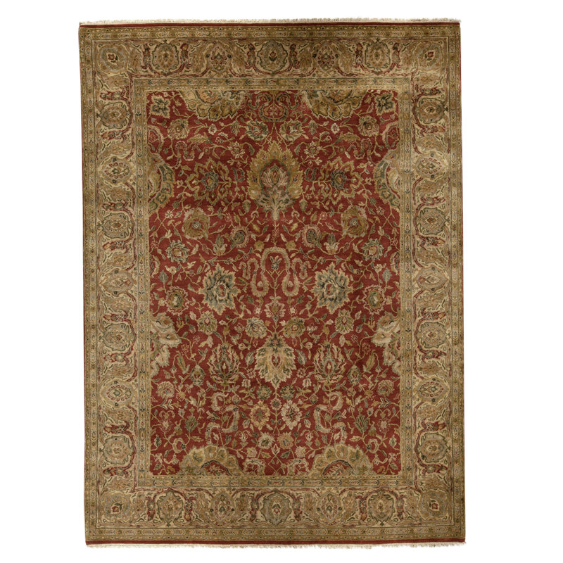 Tapis ivoire et doré de haute qualité noué à la main