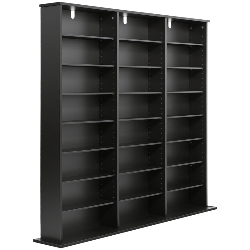 Media Storage Cabinet, 8-Tier DVD Shelf Organizer, 55.91 x 8.66 x 51.18 in Multimedia Storage Organizer for CDs, DVDs, Books & Games, CD Shelf for Living Room, Home Office, Recording Room, Black