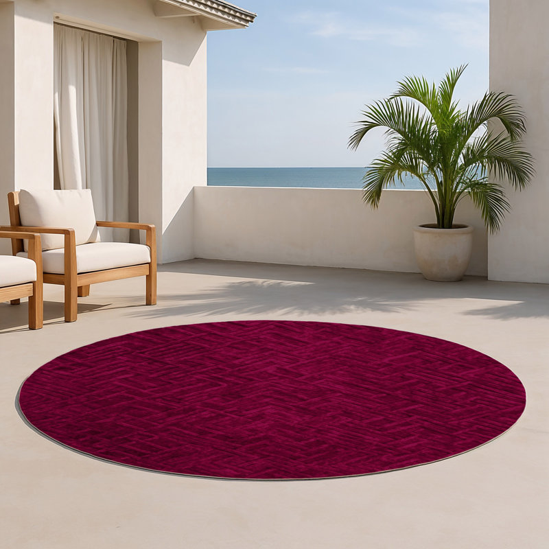 Trellis Red Indoor and Outdoor Area Rug, Round 5'