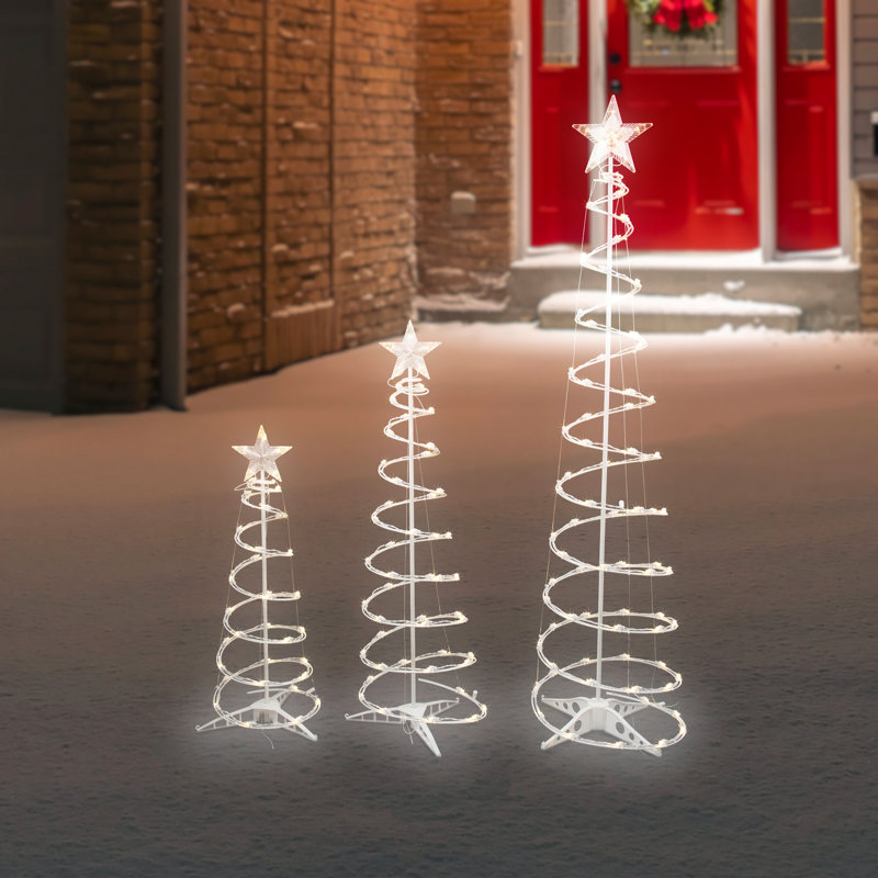 3-Piece LED Lighted Spiral Cone Tree Set