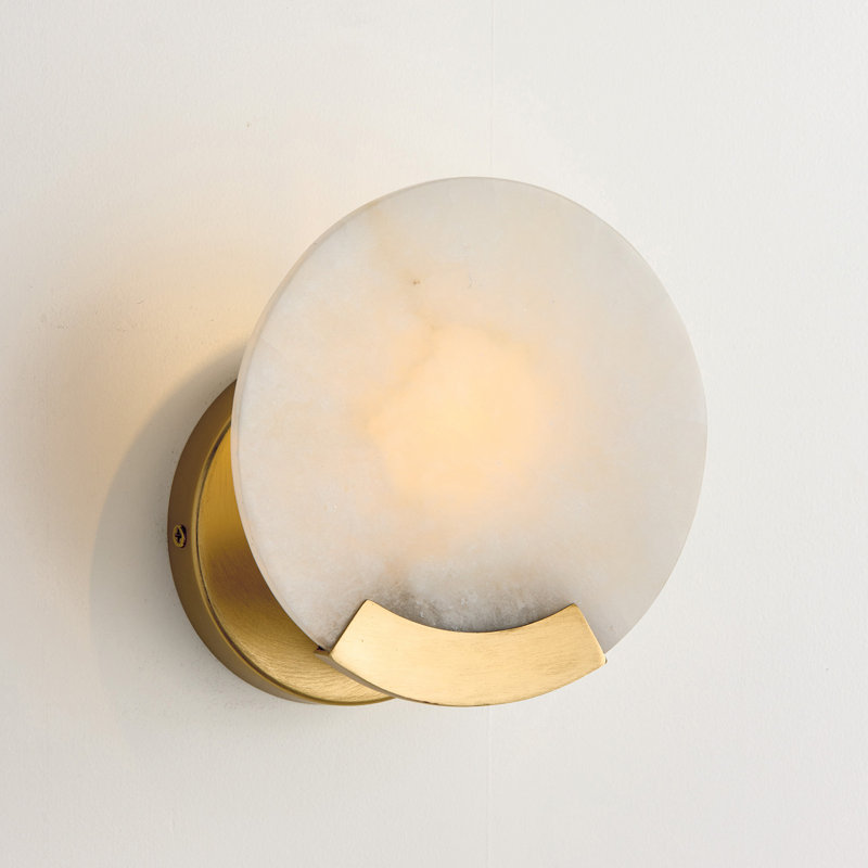 7" H x 7.25" W 1-Light Sconce in Aged Brass with Natural Alabaster Stone