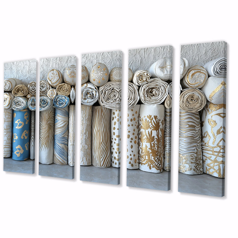 Ensemble de salon art mural marocain doré et blanc Textiles II, H 28 po x l 60 po