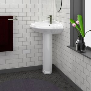 ((sink only without pedestal)) Ethan Corner Pedestal Lavatory, 1-Hole, White