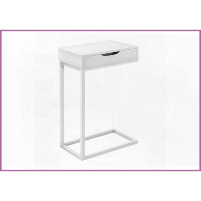 Table basse en forme de C avec tiroir de rangement, stratifié blanc et amp; Métal pour la vie Chambre à coucher