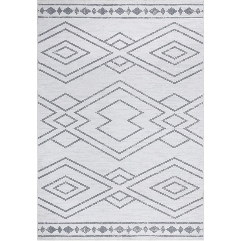 Geometric Rug – Thin, Low Pile, Non-Slip, Washable, Stain-Resistant, Reinforced Edges for Living Room, Bedroom, Kitchen, Blue