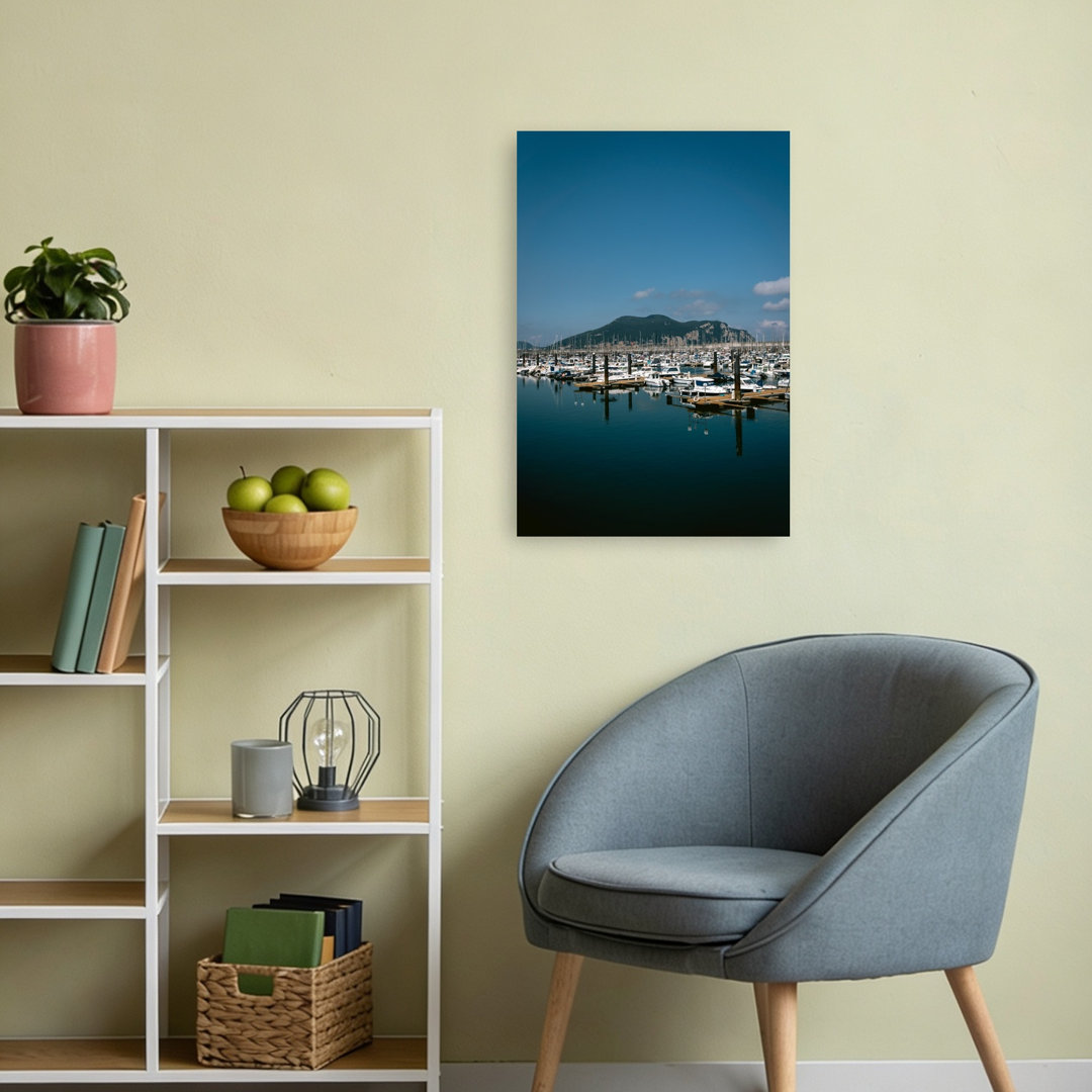 Marina Boats Mountain View Peaceful Serene Tranquil Coastal Mountain Wall Art Print