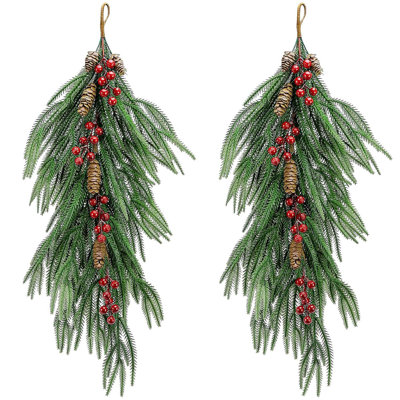 2 Pcs Artificial Christmas Teardrop Swag