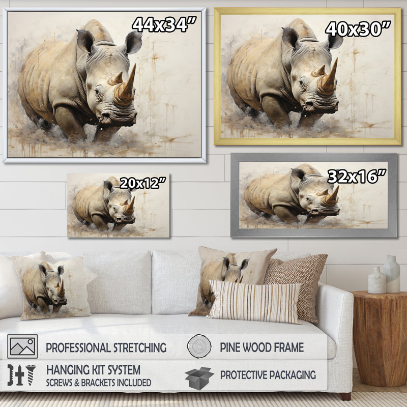 Puissant rhinocéros fort, Cadre simple blanc, H 12 po x l 20 po x P 1 po