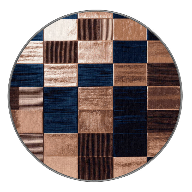 Machine Washable Checkered Purple Area Rug, Round 5'