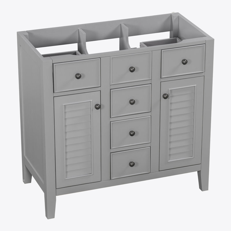 Gray 36" Freestanding Bathroom Vanity with Five Drawers