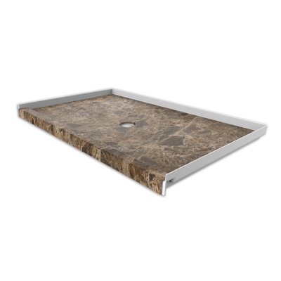 FlexStone® 60"W x 36"D Alcove Shower Base with Center Drain in Breccia Paradiso