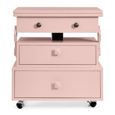 High-Gloss Lacquered Adjustable Height Rolling End Table with Charging Station&Universal Wheels with Brakes