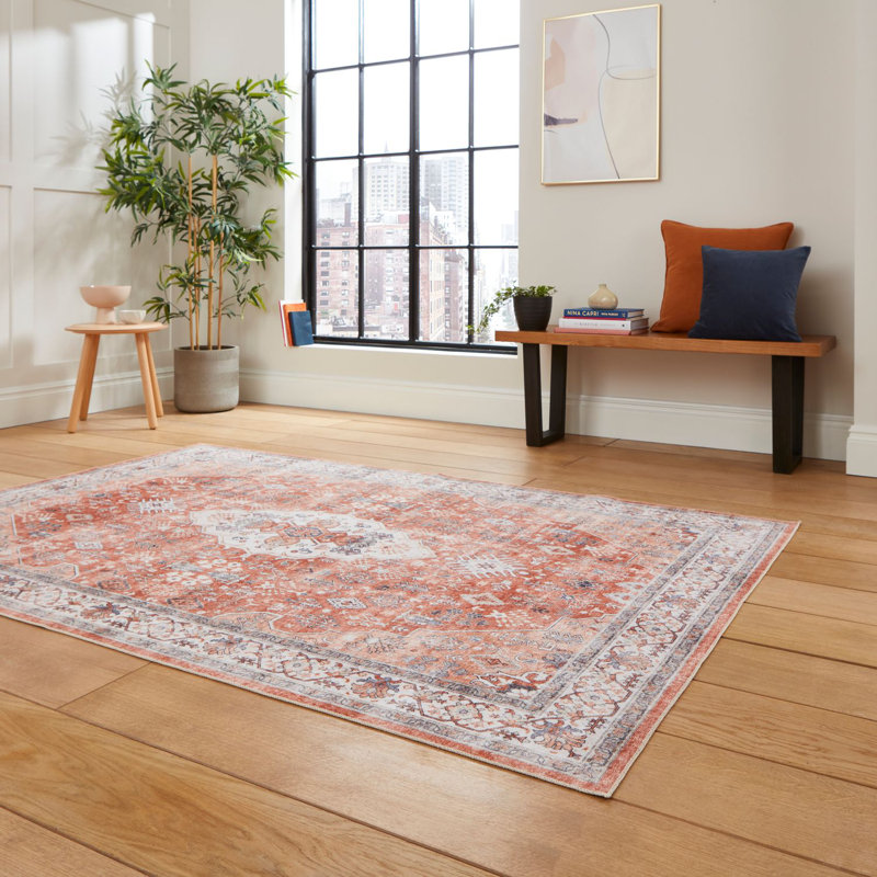 Tabriz area rug Digitally Printed Rectangle Terracotta, Rectangle 120 x 180cm