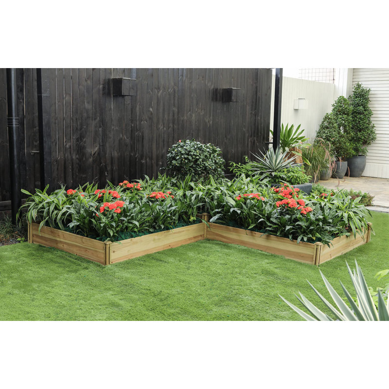 Kien 9' W L-Shaped Wooden Raised Garden Bed, 3-Section Open Bottom Planter Box