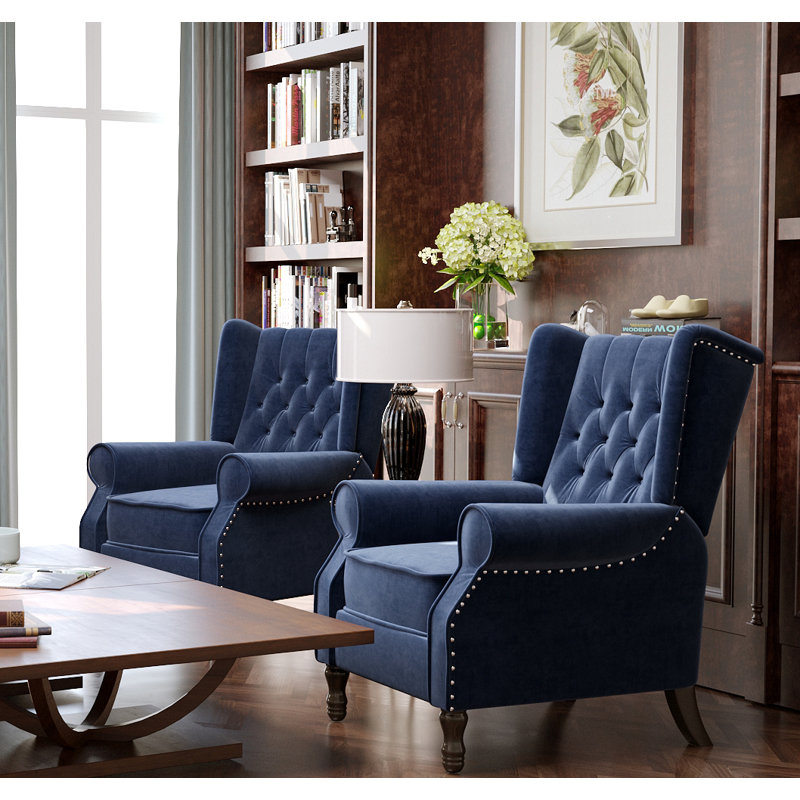 Dembinski Upholstered Recliner, Navy Blue