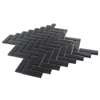 11"X 12.6" Herringbone Polished Glass Mosaic Tile