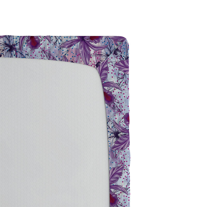 Ambesonne Orchid Fitted Sheet Exotic Flowers on Pastel Art Violet and Raspberry, Twin Fitted Sheet