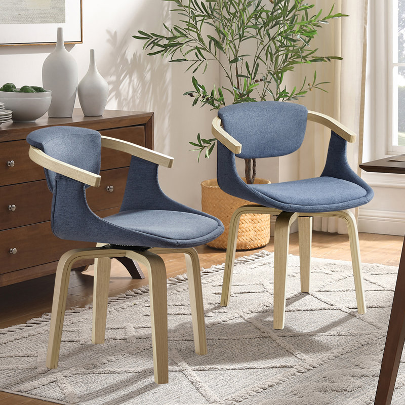 Wathen Fabric Upholstered Swivel Dining Arm Chair, Gray Blue Linen