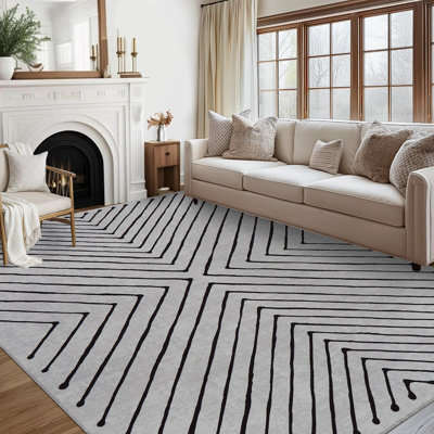 Geometric Machine Washable Rug Abstract Non Slip Living Room Rug Low Pile Thin Rug, Contemporary Neutral Rug, Non Shedding Soft Rug for Bedroom