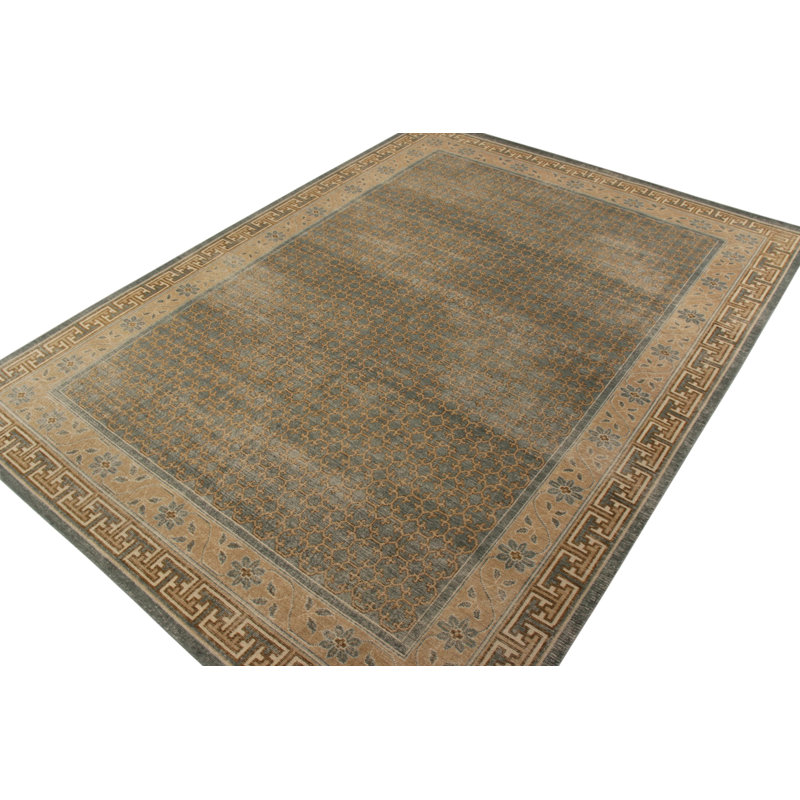 Distressed Homage Hand Knotted Wool Geometric Area Rug, Rectangle 9' x 12'