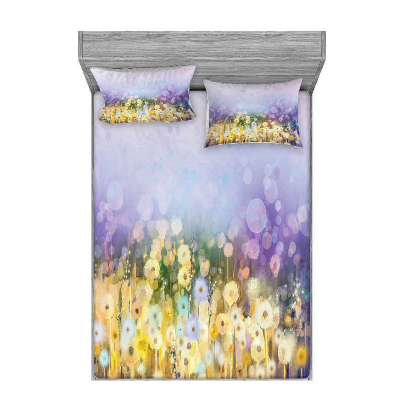 Microfiber Floral Sheet Set, Queen Sheet Set with Fitted Sheet