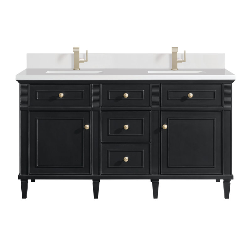 Lorelai 60'' W Double Vanity, Single-Hole, Black Onyx, White Zeus