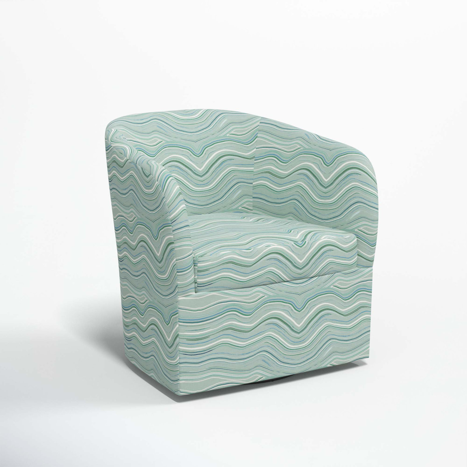 Lesia Upholstered Swivel Barrel Chair, Makes Waves Blue Mist