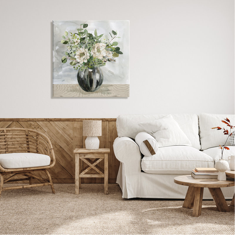 30" x 30" Green and White Floral Canvas Wall Art