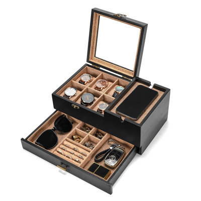 Watch Box Organizer 6 Slot Mens Jewelry Box Display  Storage Watch Solid Wood Watch Case For Men