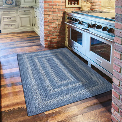 Tapis bleu réversible en jute tressé Damell