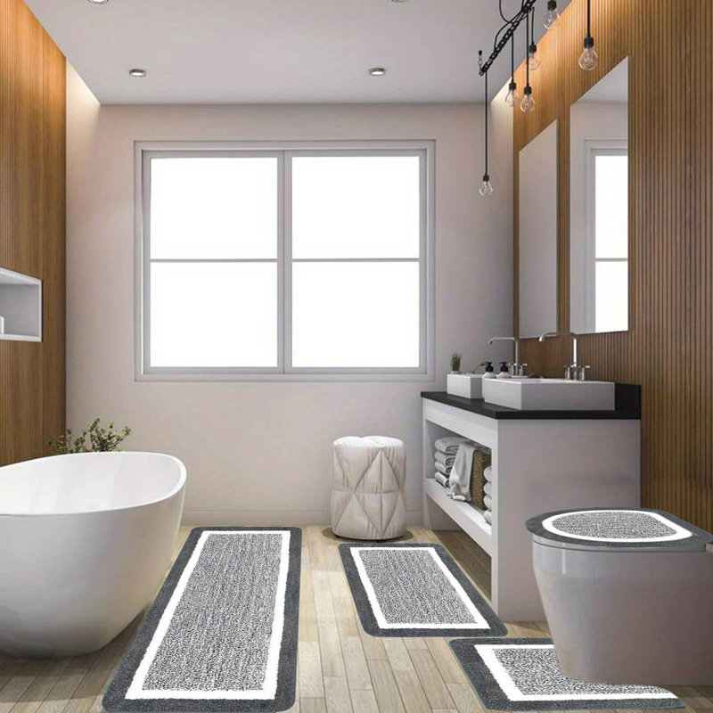 Ensemble de tapis de salle de bain 4 pièces, Gris