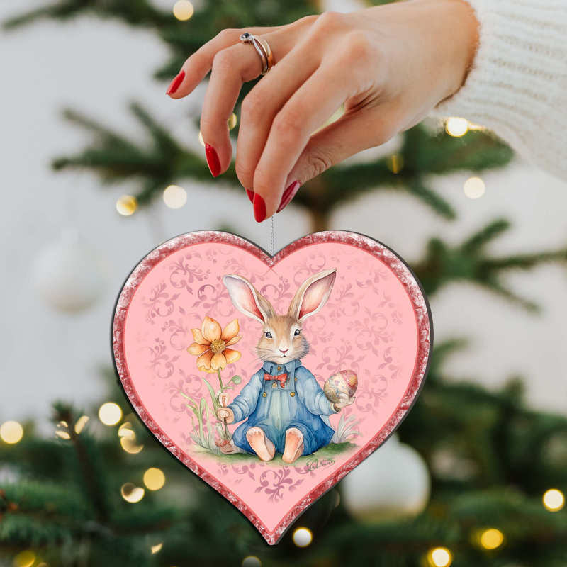 Ornements en bois en forme de cœur de lapin de Pâques par G. Debrekht