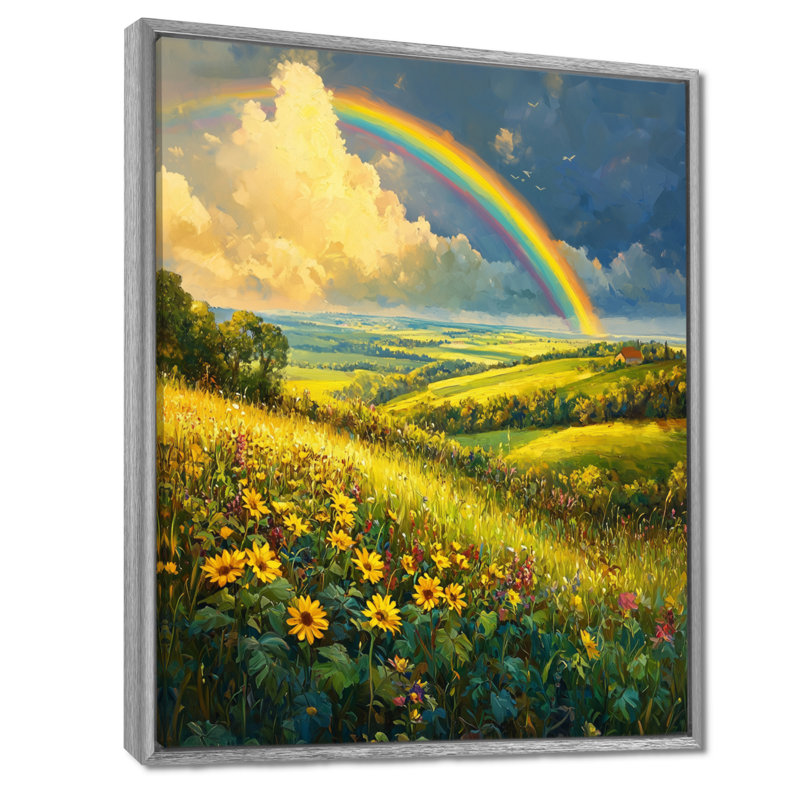 Rainbow And The Sunlit Fields - Rainbow, reproduction d'art encadrée, H 44 po x l 34 po, Reproduction avec cadre flottant