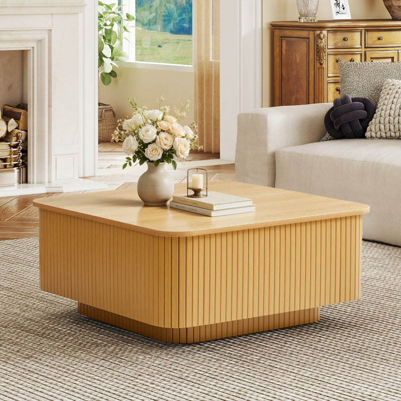 Table basse carrée avec rangement, Naturel