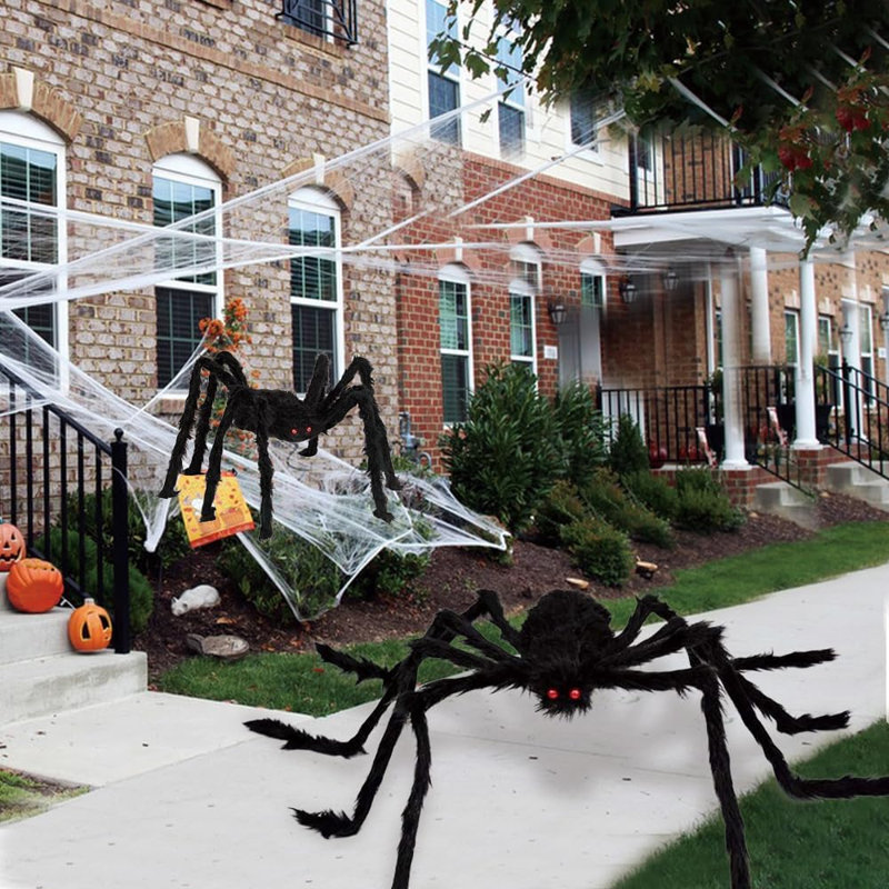 Décoration d'araignée d'Halloween, araignées géantes effrayantes 2PCS, décorations de fête d'Halloween, grands accessoires de maison hantée, décorations de jardin pour l'intérieur et l'extérieur - noir