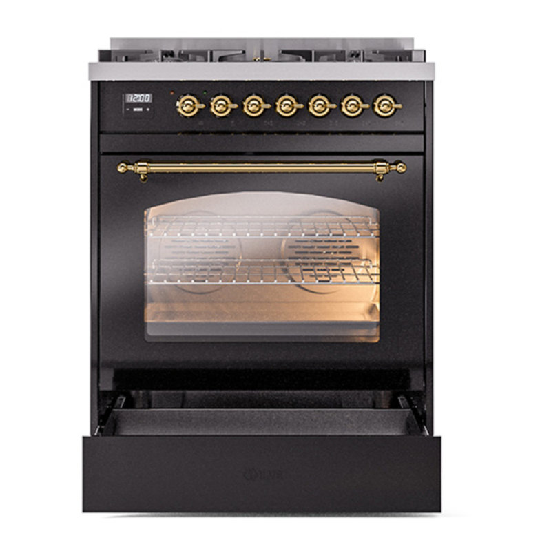 Cuisinière à double combustible de 30 po avec 5 brûleurs scellés (porte vitrée) ILVE Nostalgie II Series, Gaz naturel