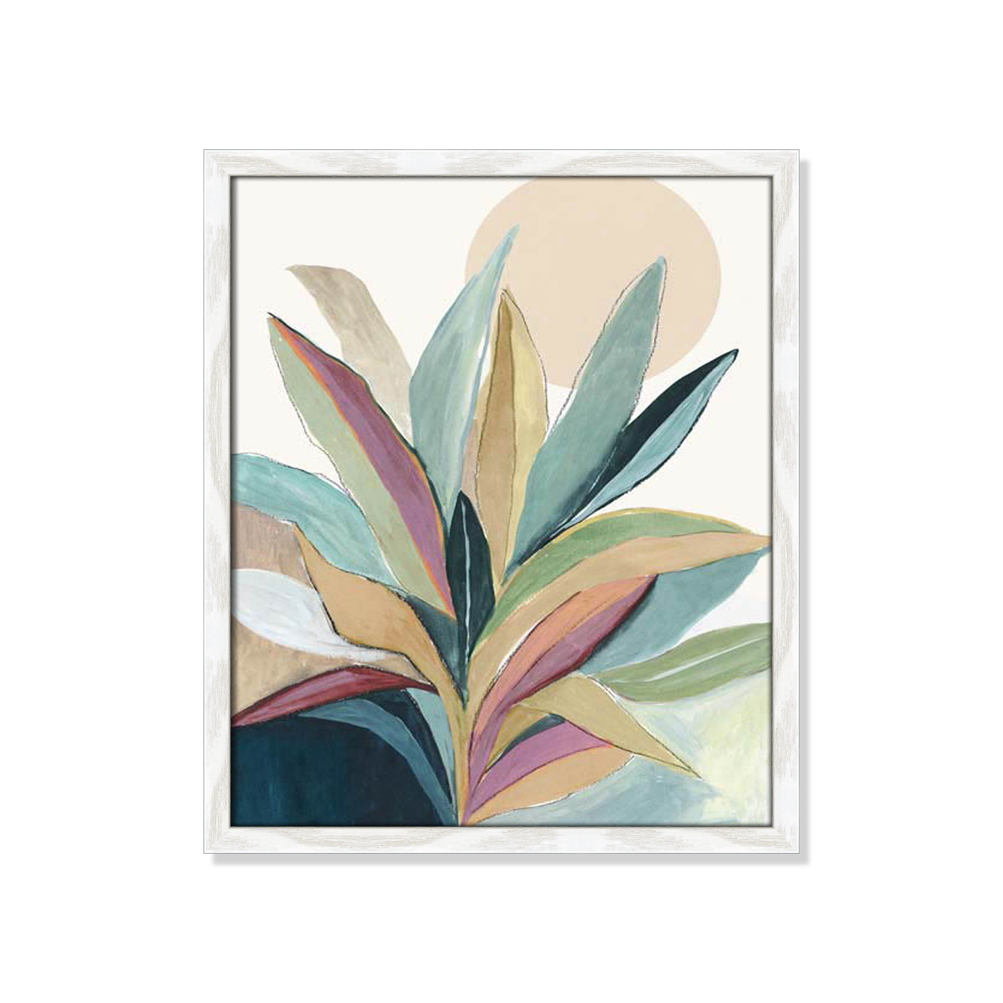 Sunny Bright Leaves I by Asia Jensen, 19" H x 16" W x 0.75" D, White Slim Unmatted Picture Framed