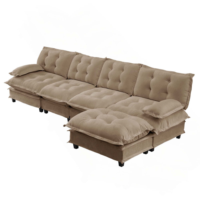 Canapé modulaire 4 places en tissu chenille respirant avec assise profonde et 1 repose-pieds pour le confort du salon