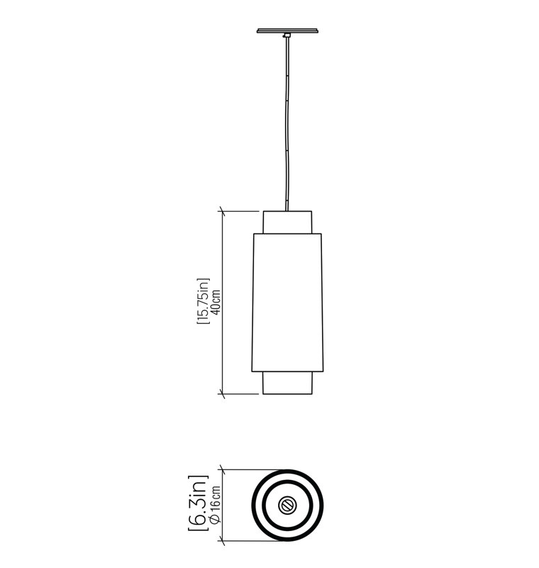 Cylindrical 1 - Light Pendant, 15.75" H x 6.3" W x 6.3" D, Organic Gold