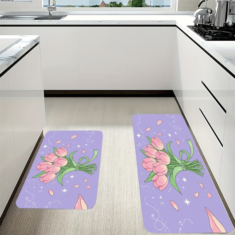 Bouquet de tulipes roses, 2 tapis de cuisine antidérapants